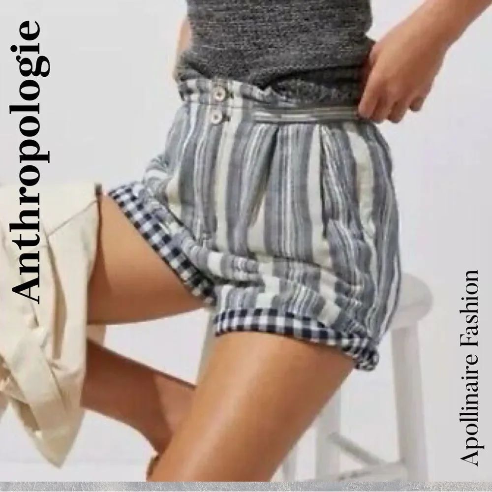Anthropologie by PILCRO Striped Blue High-Waisted Shorts Rolled Hem Size 32 New